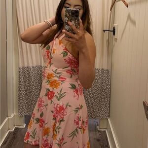 Francesca's Collections Pink Floral Halter Midi Dress